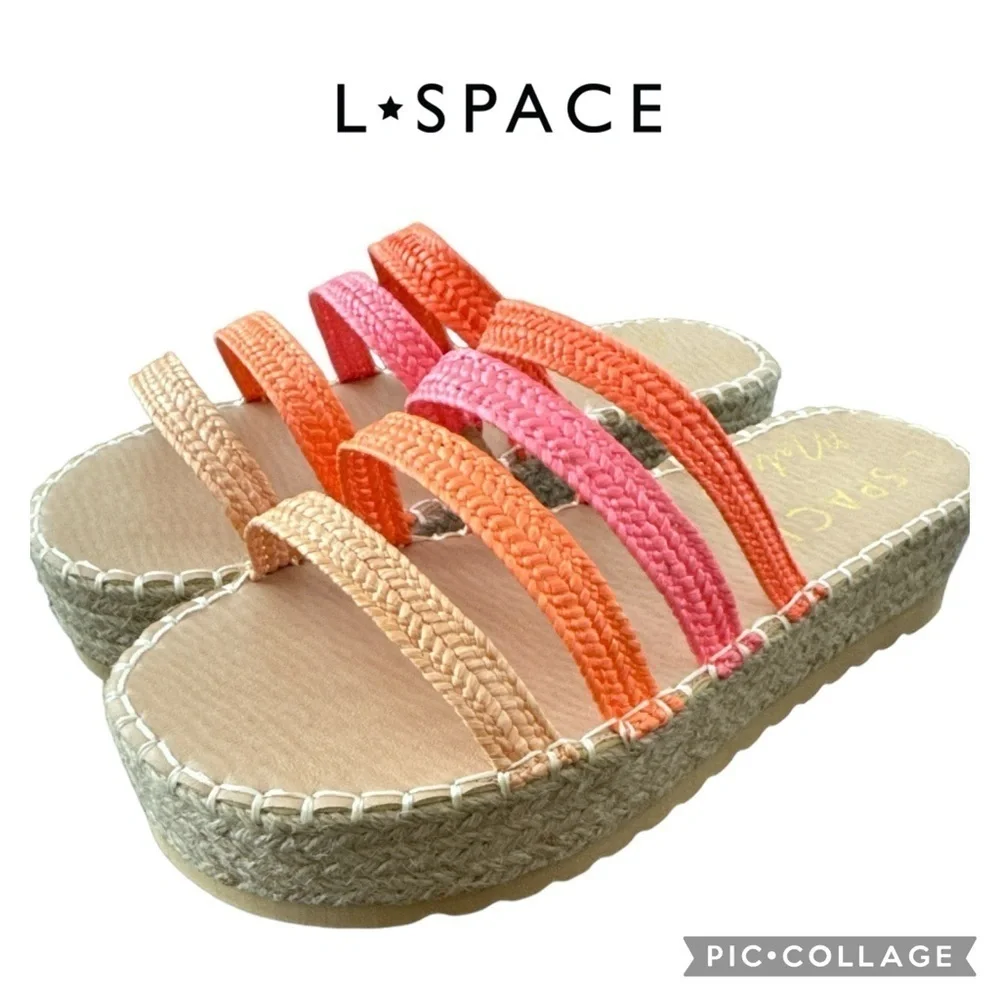 L Space Matisse raffia Gwen platform sandals multicolor NWT Size 9
